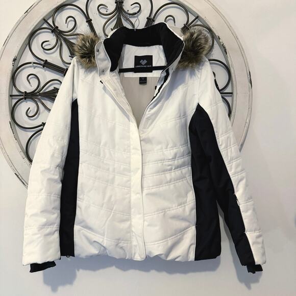 Obermeyer Tuscany II Insulated Ski Hooded Jacket White Black Womens 14 Large - Picture 2 of 11